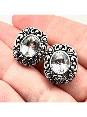 Joseph Esposito Womans Earrings White Topaz Sterling Silver Clip